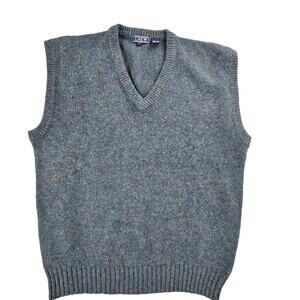 J. Crew Sweater Vest Mens Large Stone Blue Shetland Wool Pullover V-Neck Grandpa